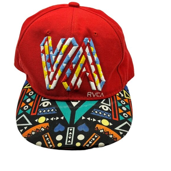RVCA‎ Red Snapback Hat with Colorful Tribal Brim Design - Stylish and Adjustable - Picture 1 of 7
